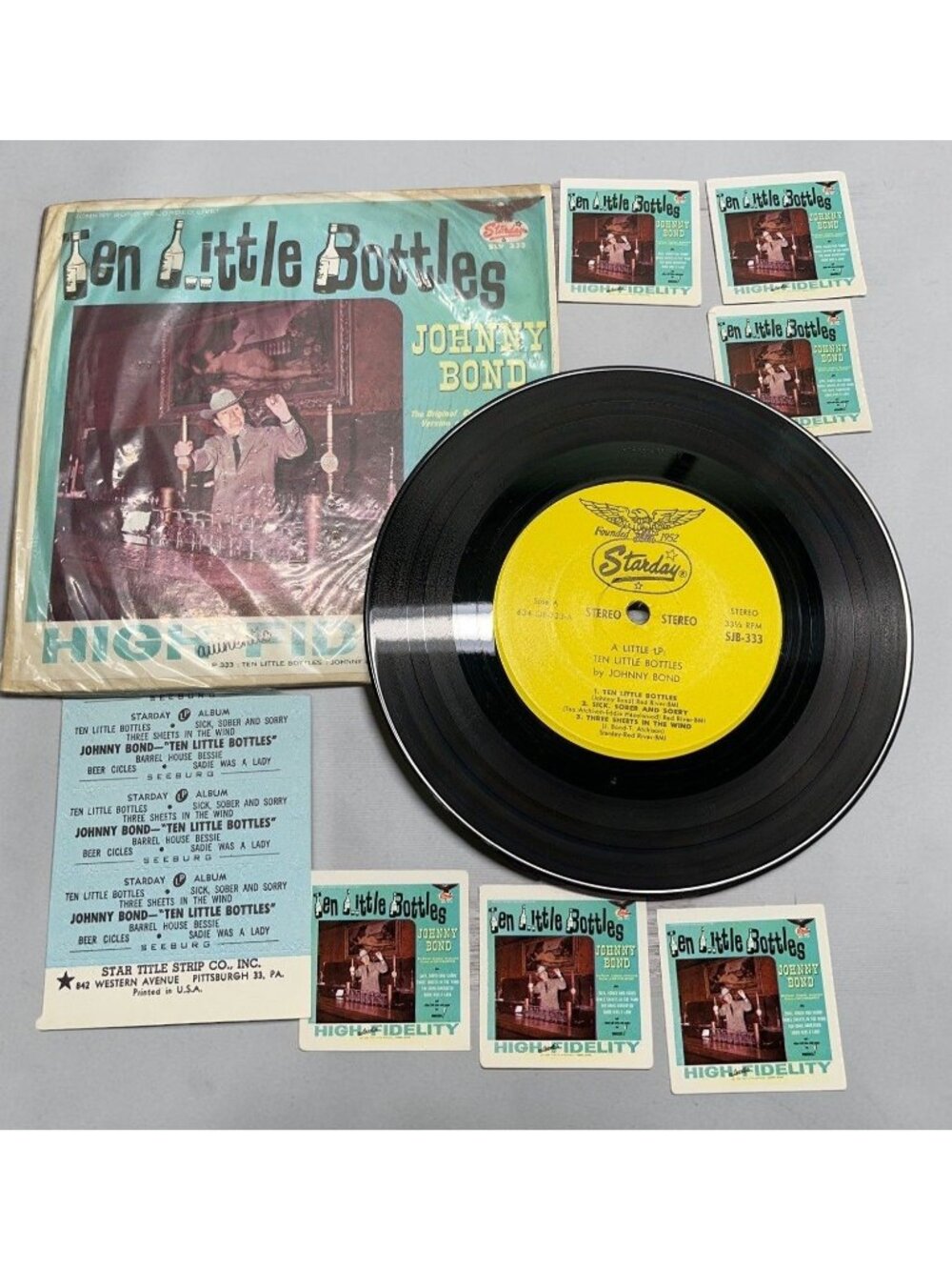 Johnny Bond Ten Little Bottles Compact Jukebox 33 Mini Country LP Starday 7 Inch